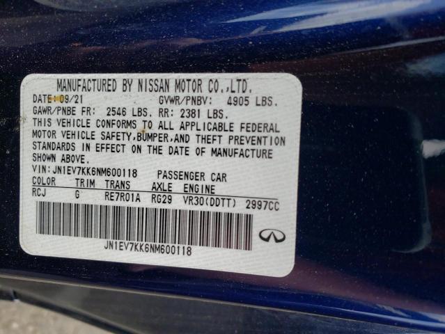 JN1EV7KK6NM600118 Infiniti Q60 Luxe