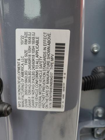 2022 HONDA PILOT TRAI 5FNYF6H83NB094317