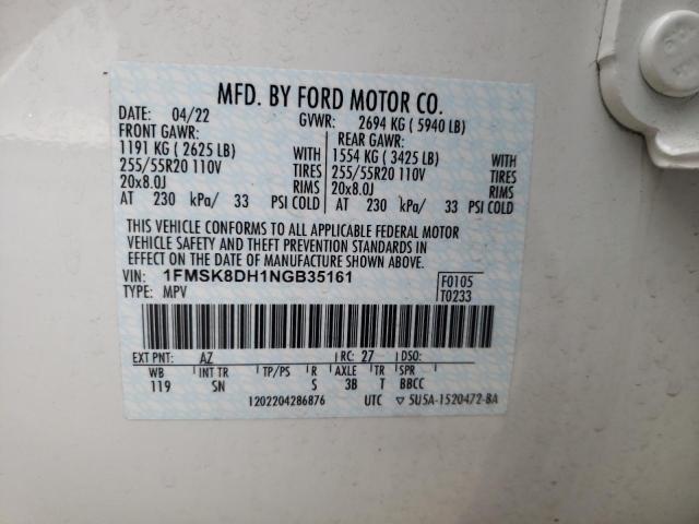 2022 FORD EXPLORERXL - 1FMSK8DH1NGB35161