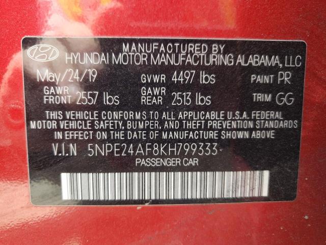 5NPE24AF8KH799333 Hyundai SONATA SE