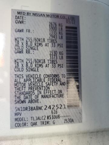 5N1DR3BA8NC242521 Nissan Pathfinder Sv