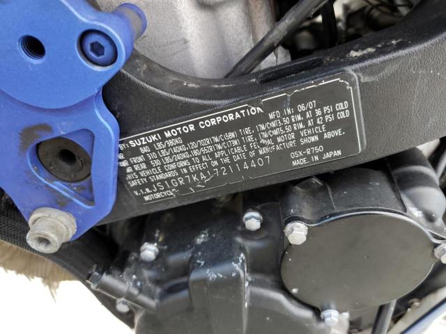 2007 SUZUKI GSX-R750 - JS1GR7KA172114407