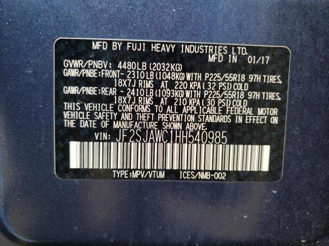 JF2SJAWC1HH540985 Subaru Forester 2.5i Touring