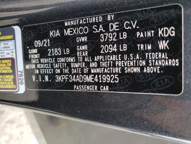 3KPF34AD9ME419925 KIA Forte Gt Line