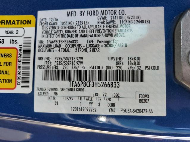 1FA6P8CF3H5266833 2017 FORD MUSTANG, photo no. 13