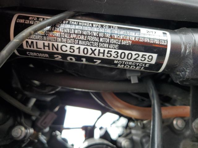 2017 HONDA CBR300 R MLHNC510XH5300259