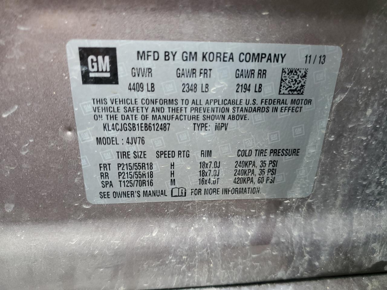 KL4CJGSB1EB612487 2014 Buick Encore