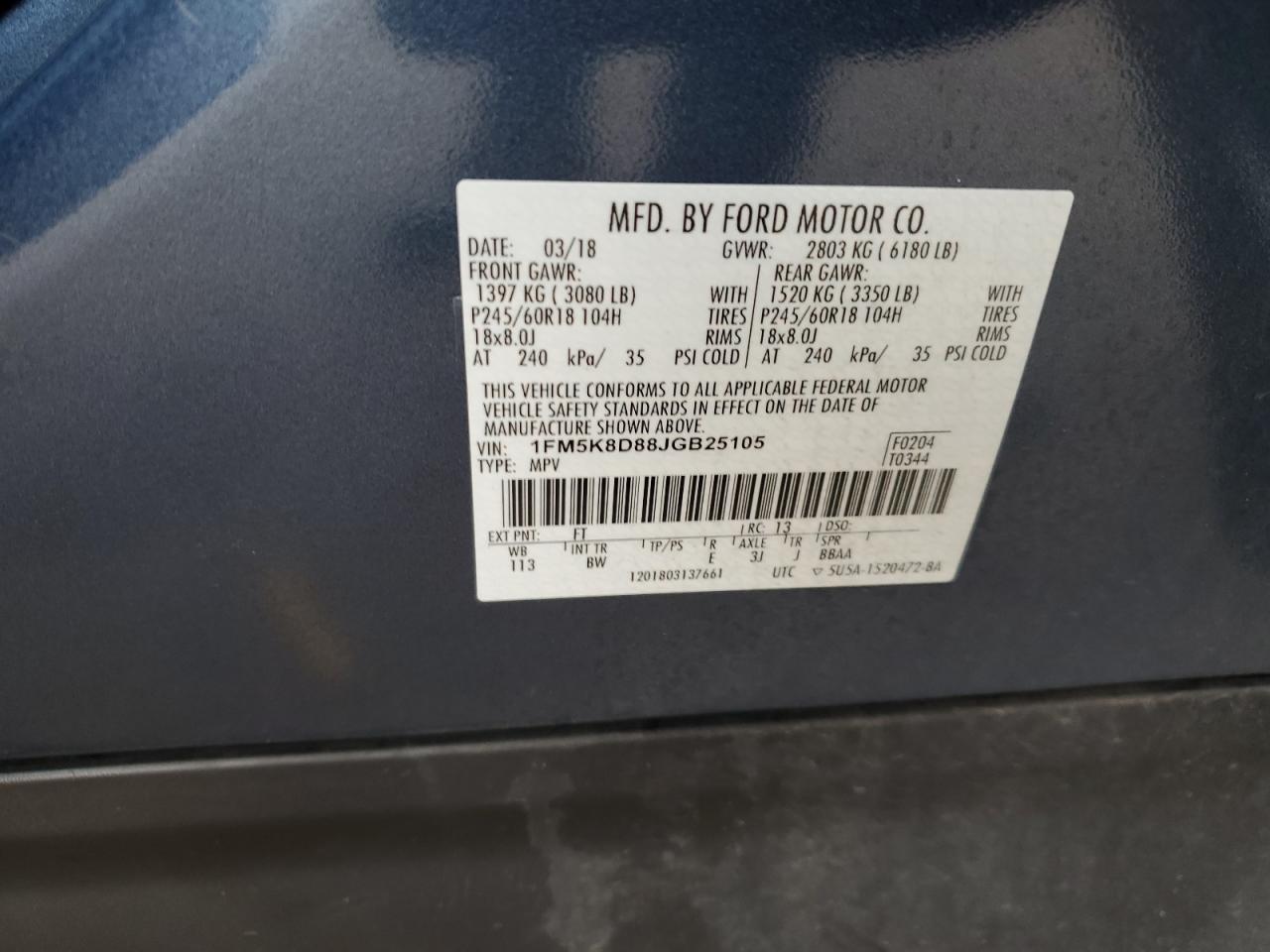 1FM5K8D88JGB25105 FORD EXPLORER 2018