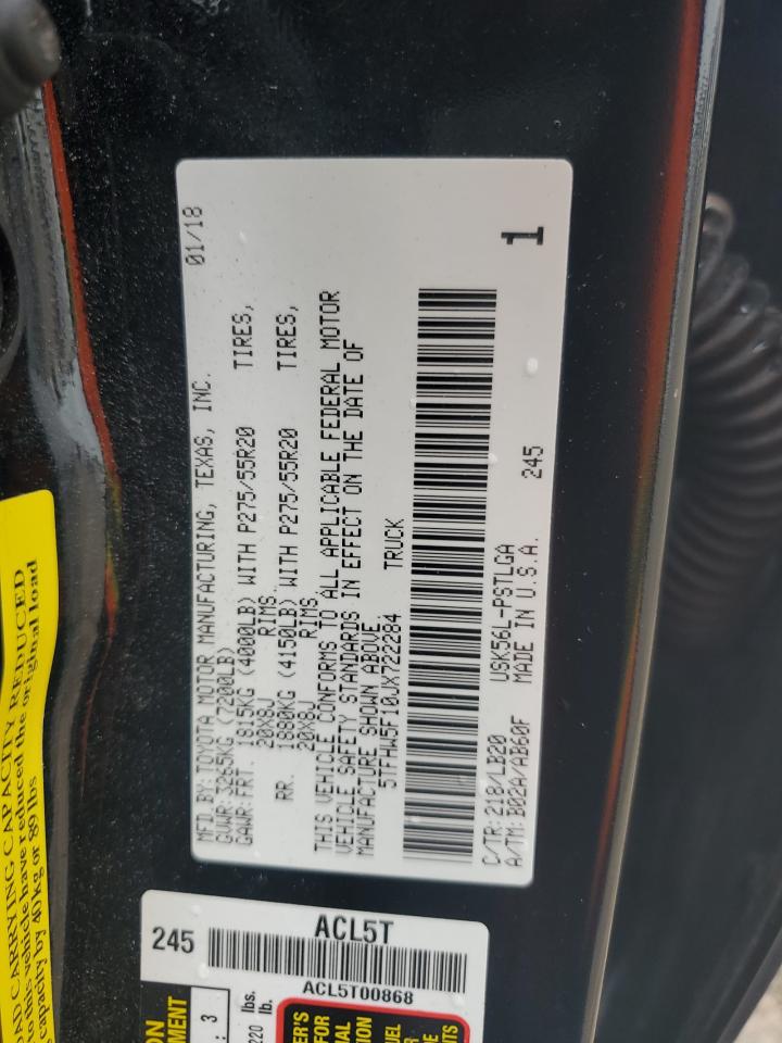 5TFHW5F10JX722284 2018 Toyota Tundra Crewmax Limited