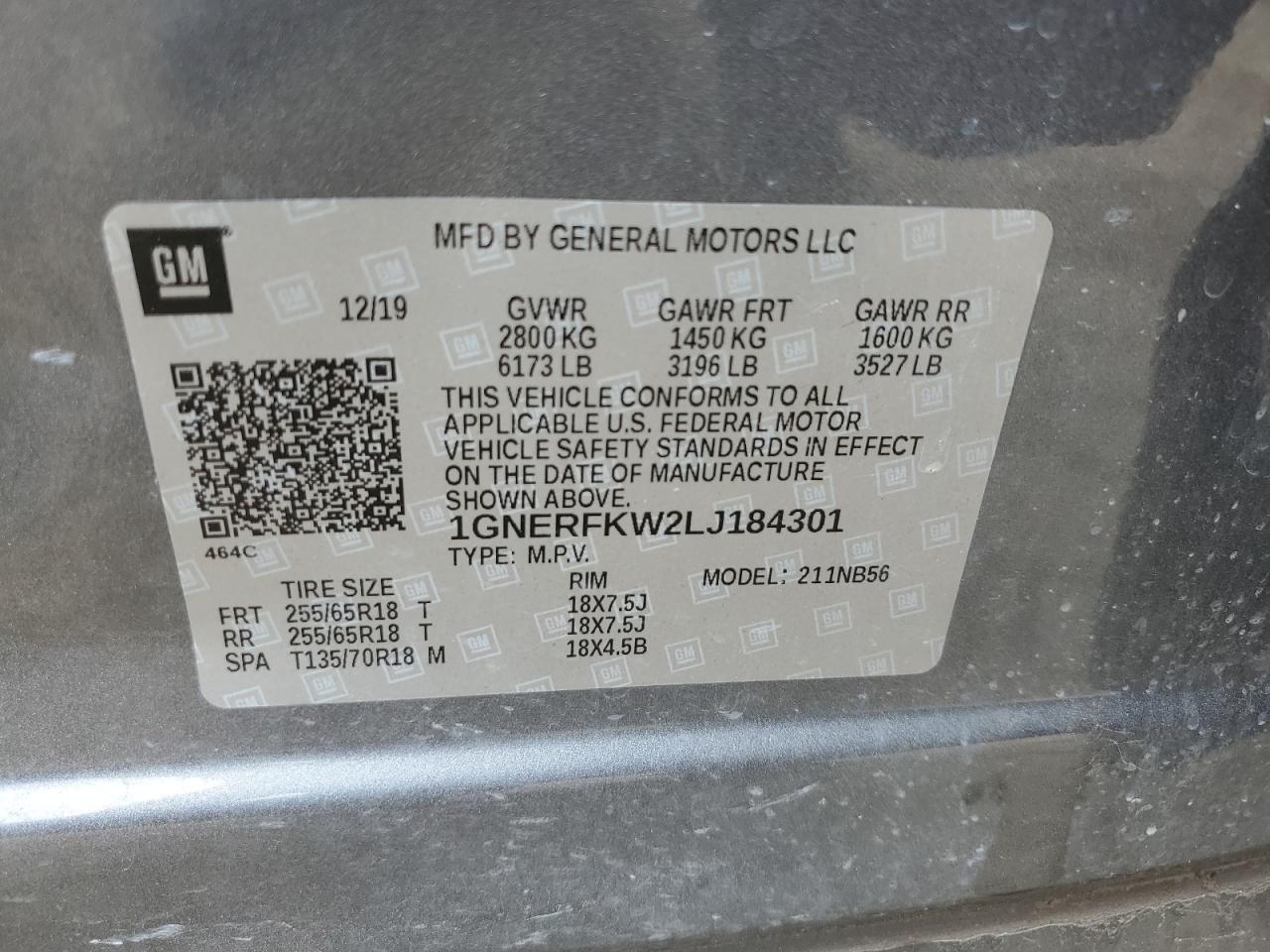 1GNERFKW2LJ184301 2020 Chevrolet Traverse Ls