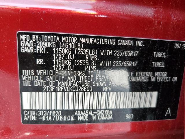 2019 TOYOTA RAV4 LE - 2T3F1RFV0KC026600