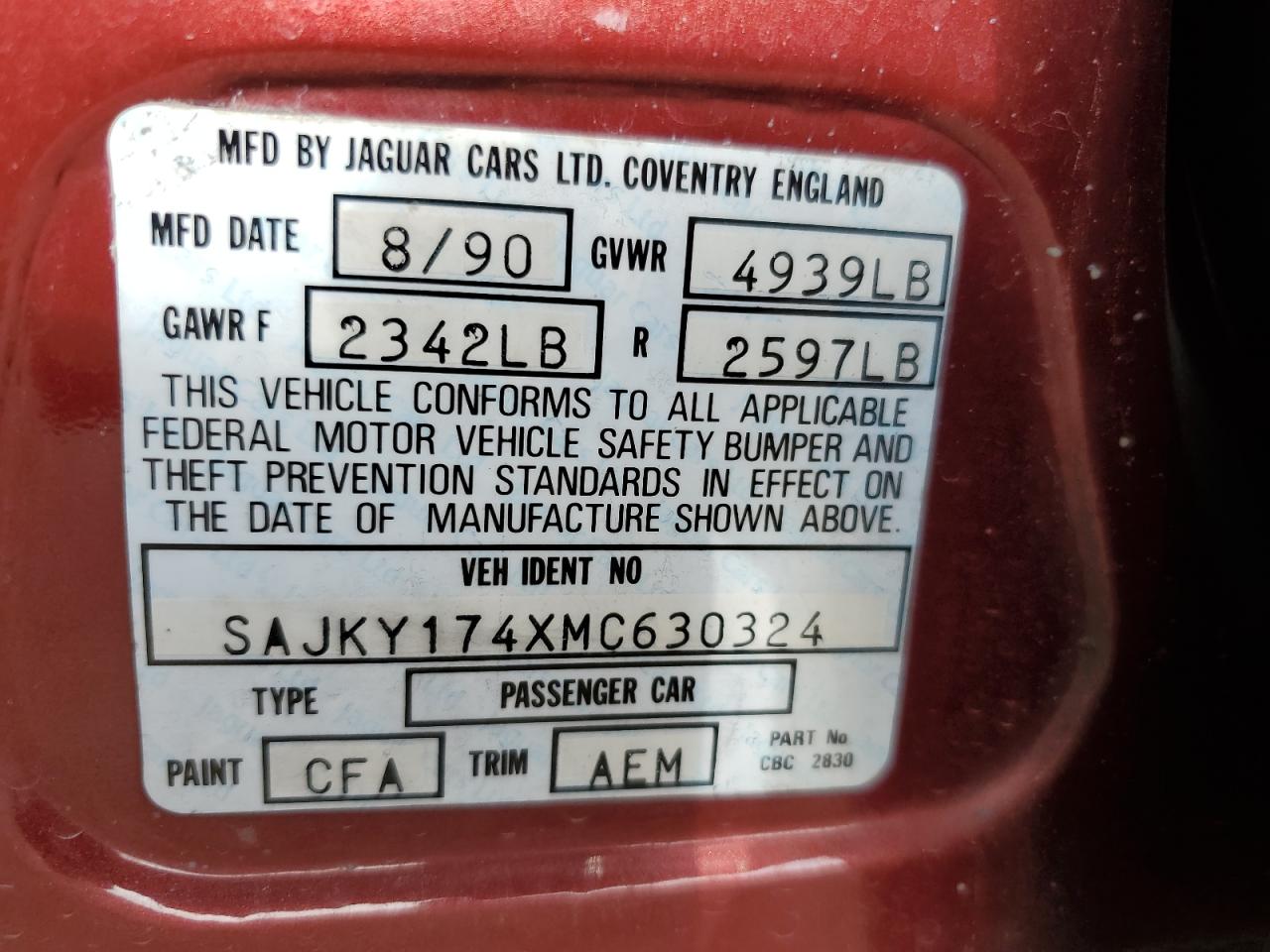 SAJKY174XMC630324 1991 Jaguar Xj6 Vanden Plas