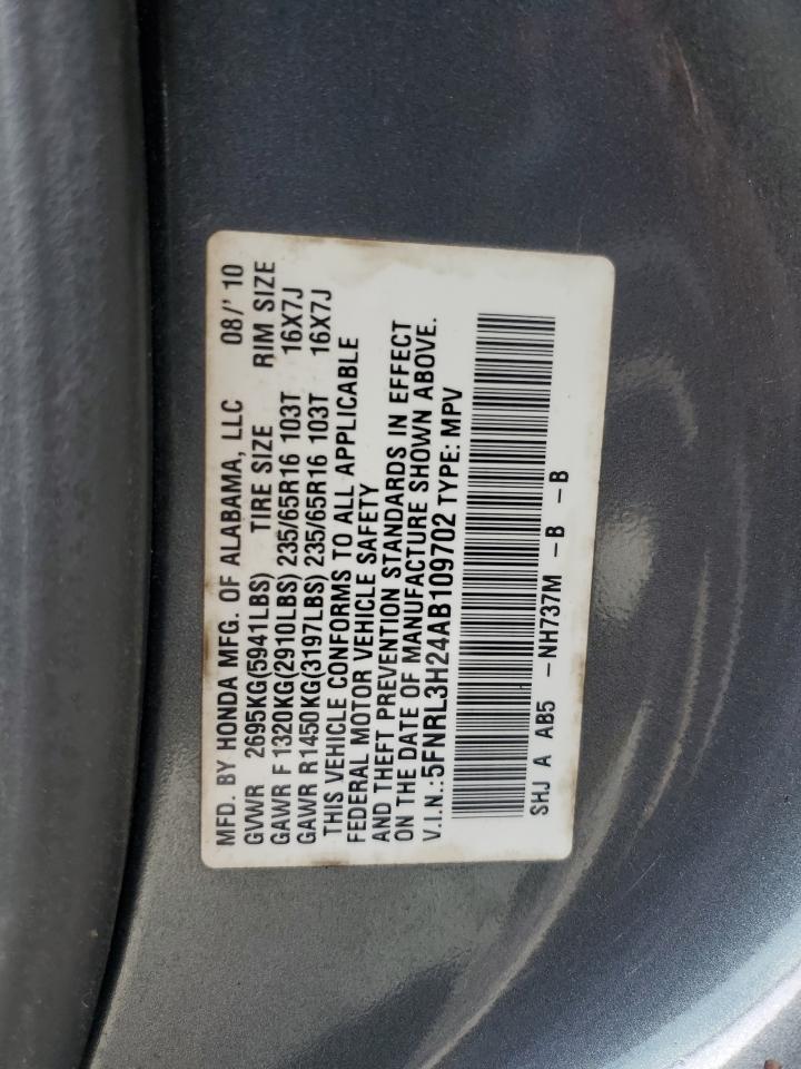 5FNRL3H24AB109702 2010 Honda Odyssey Lx