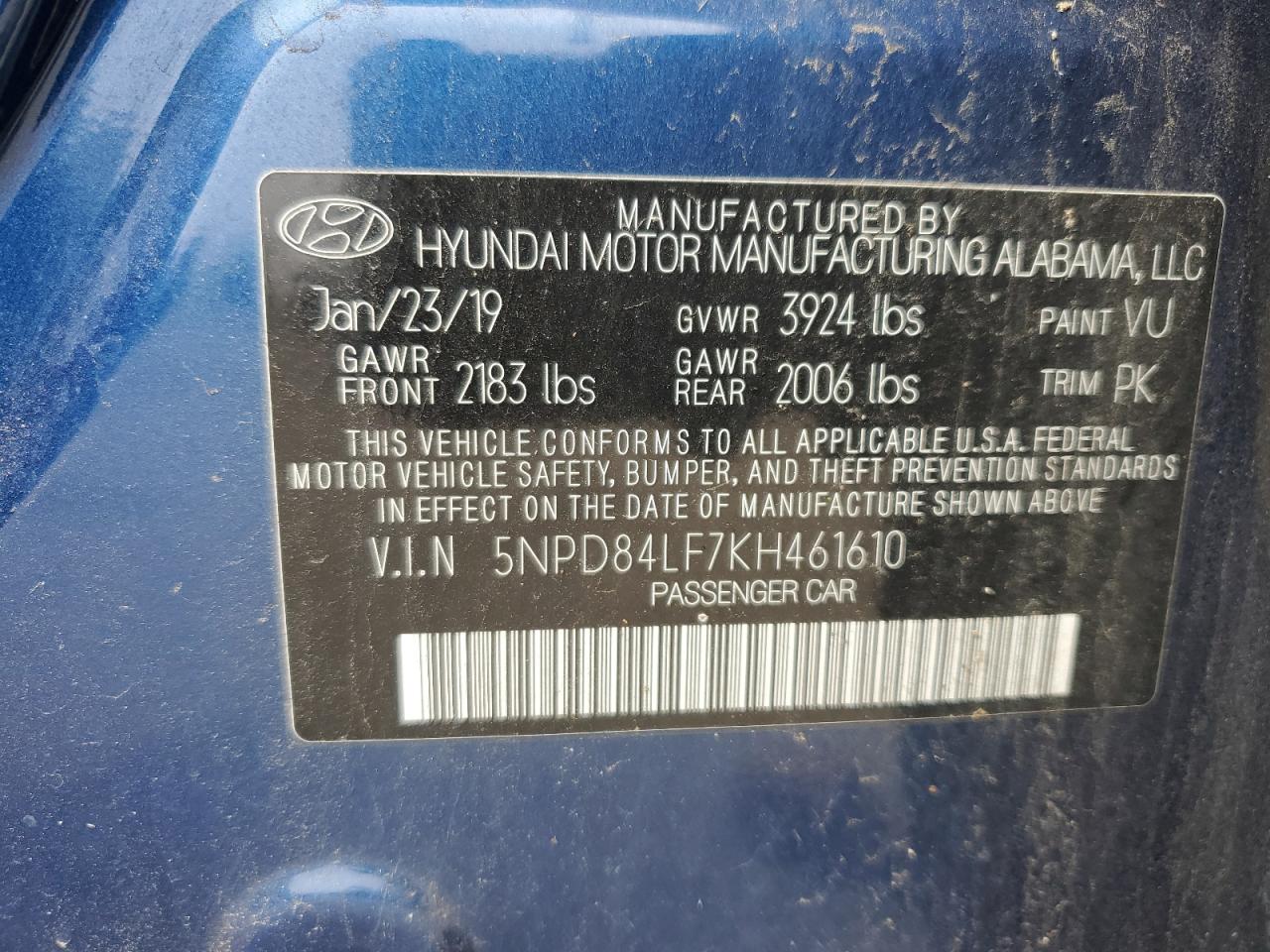 5NPD84LF7KH461610 2019 Hyundai Elantra Sel