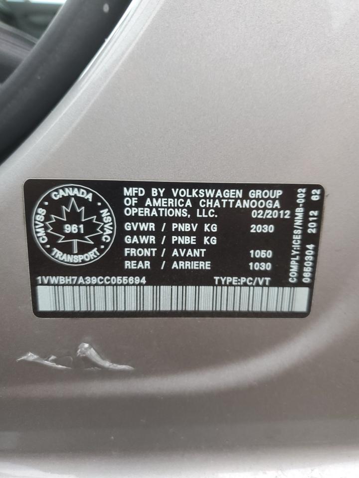 1VWBH7A39CC055694 2012 Volkswagen Passat Se