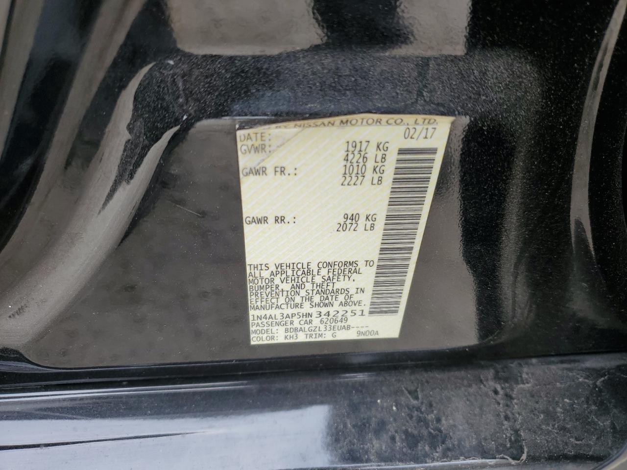 1N4AL3AP5HN342251 2017 Nissan Altima 2.5