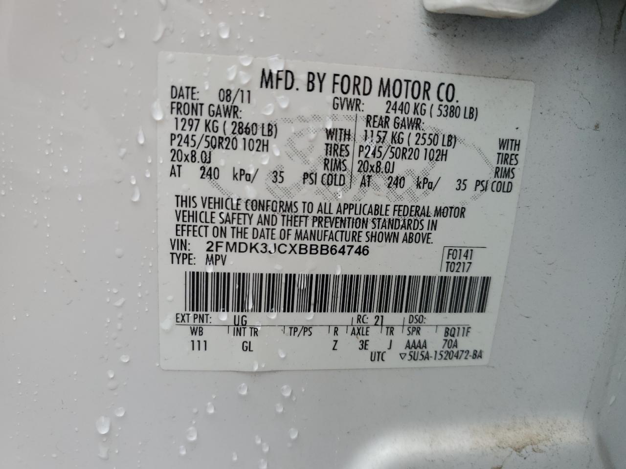 2FMDK3JCXBBB64746 2011 Ford Edge Sel