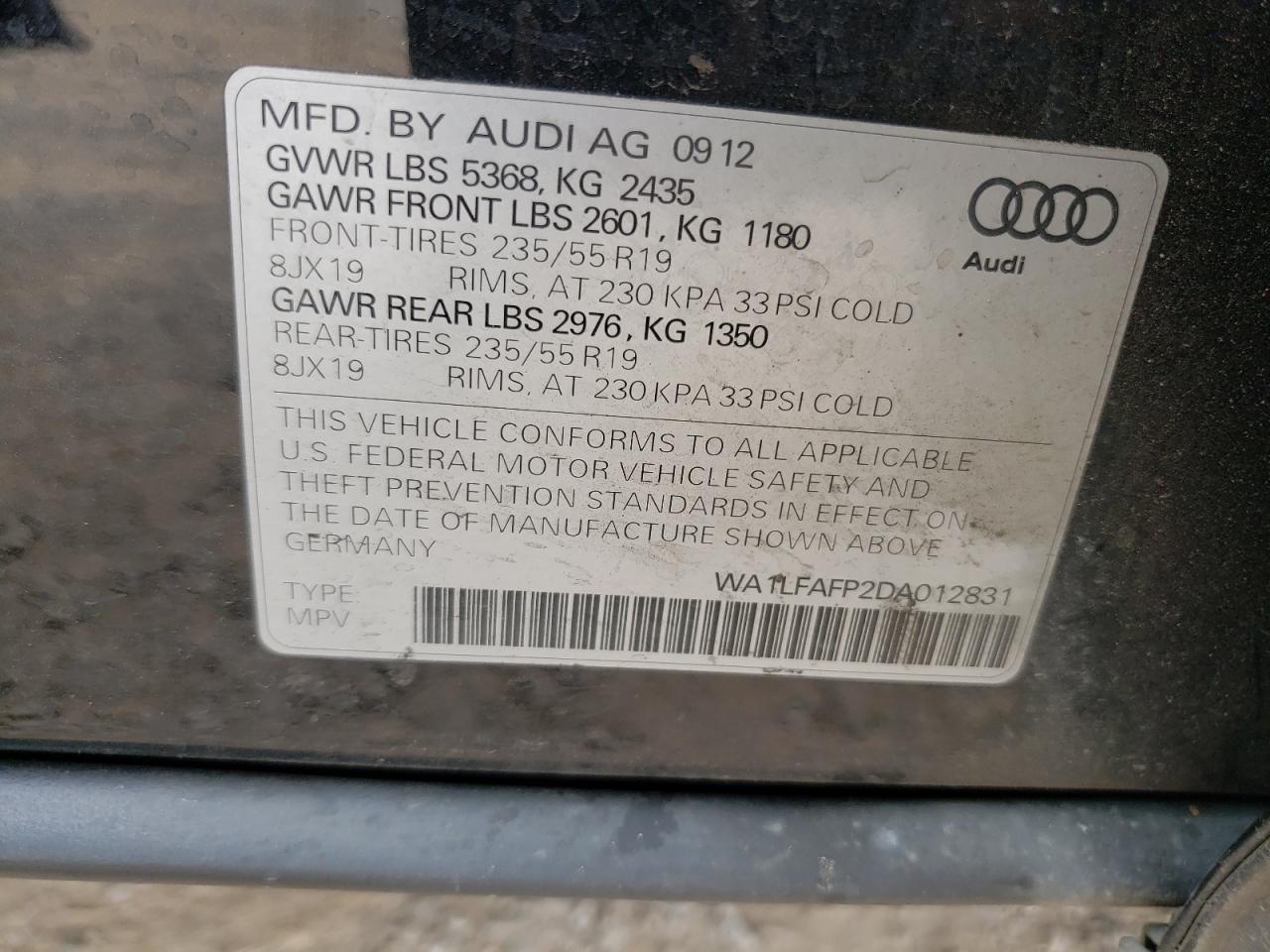 WA1LFAFP2DA012831 2013 Audi Q5 Premium Plus