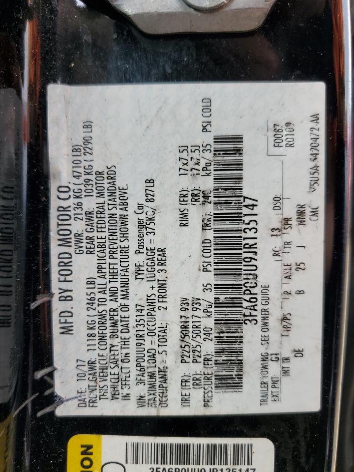 3FA6P0UU9JR135147 FORD FUSION 2018