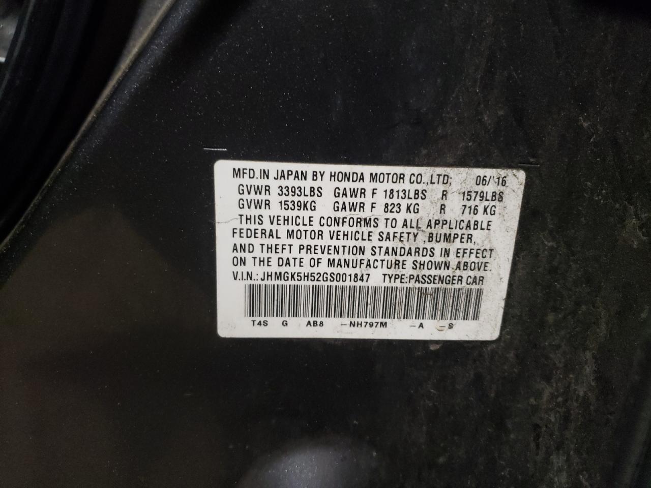 JHMGK5H52GS001847 2016 Honda Fit Lx