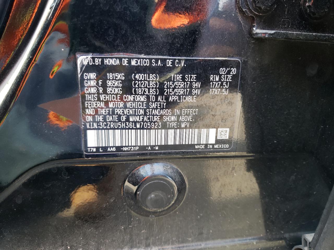 3CZRU5H36LM705923 2020 Honda Hr-V Lx