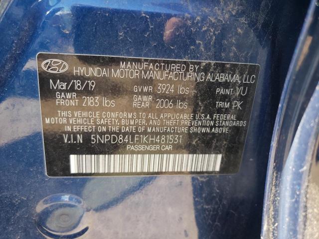 2019 Hyundai Elantra Sel VIN: 5NPD84LF1KH481531 Lot: 55119944