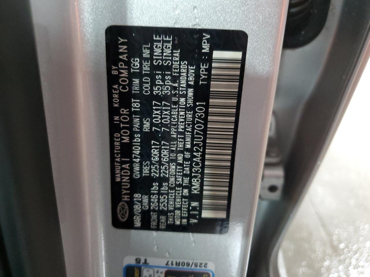 KM8J3CA42JU707301 2018 Hyundai Tucson Sel