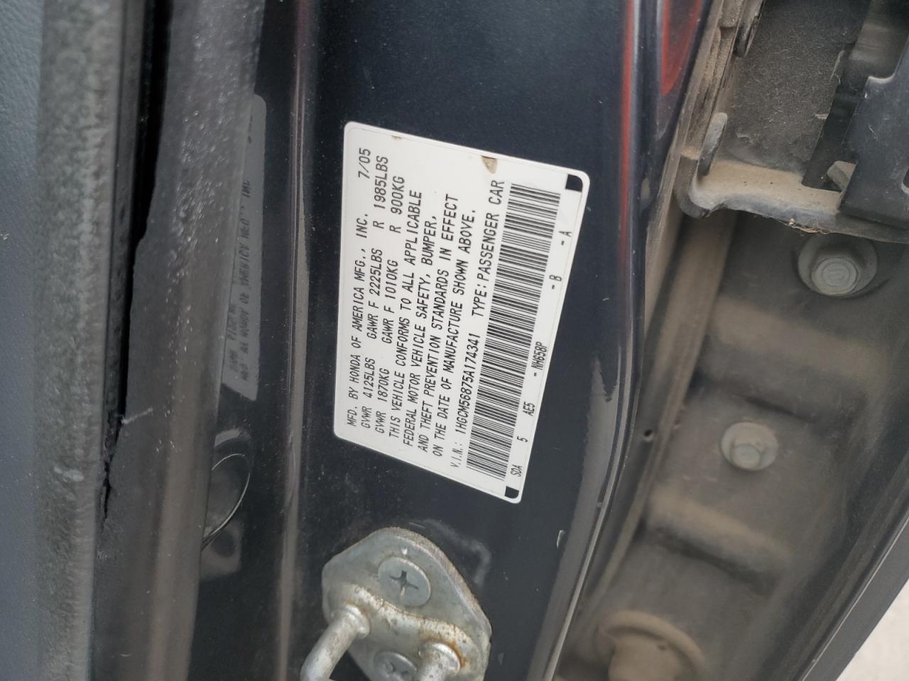 1HGCM56875A174341 2005 Honda Accord Ex