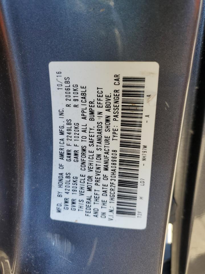 1HGCR2F30HA089608 HONDA ACCORD 2017
