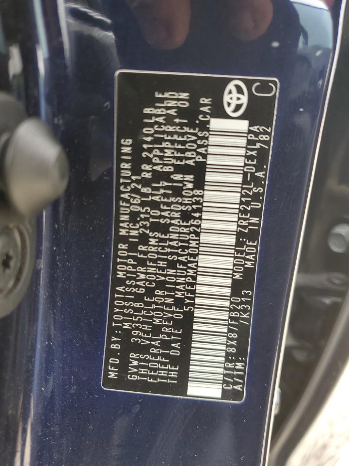 5YFEPMAE0MP264138 TOYOTA COROLLA 2021