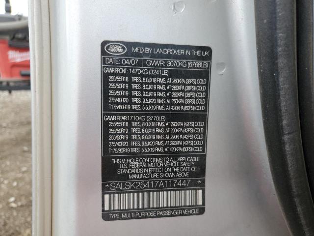 2007 Land Rover Range Rover Sport Hse VIN: SALSK25417A117447 Lot: 56017824