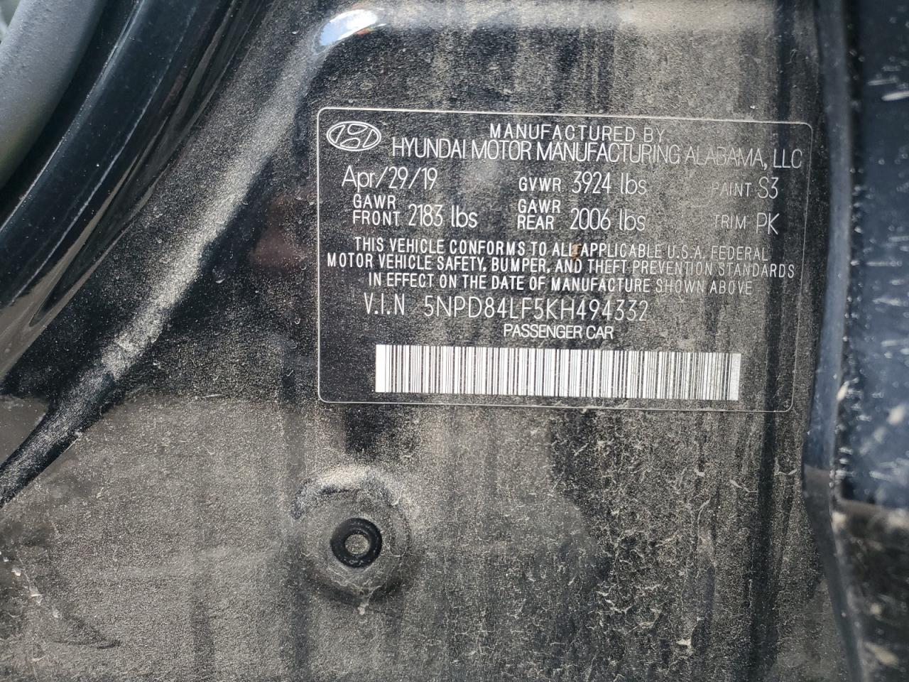 5NPD84LF5KH494332 2019 Hyundai Elantra Sel