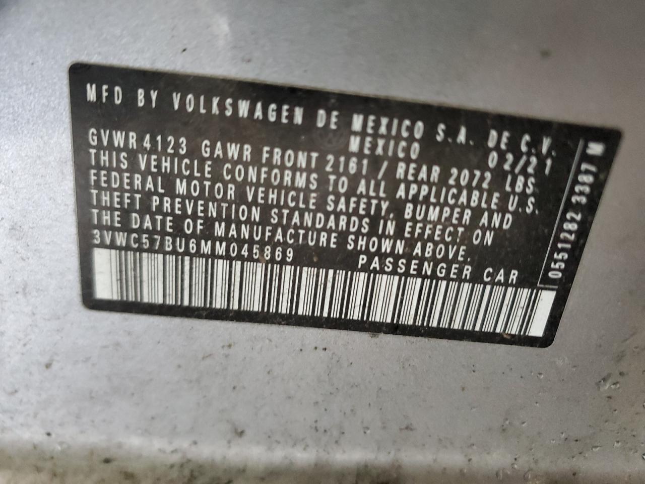 3VWC57BU6MM045869 2021 Volkswagen Jetta S