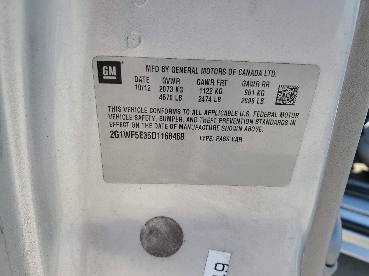 2G1WF5E35D1168468 2013 Chevrolet Impala Ls