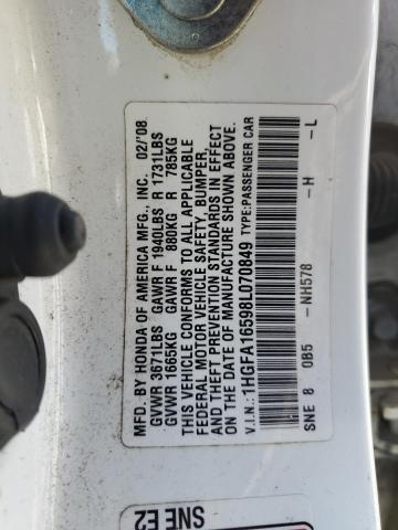 2008 Honda Civic Lx VIN: 1HGFA16598L070849 Lot: 55372694