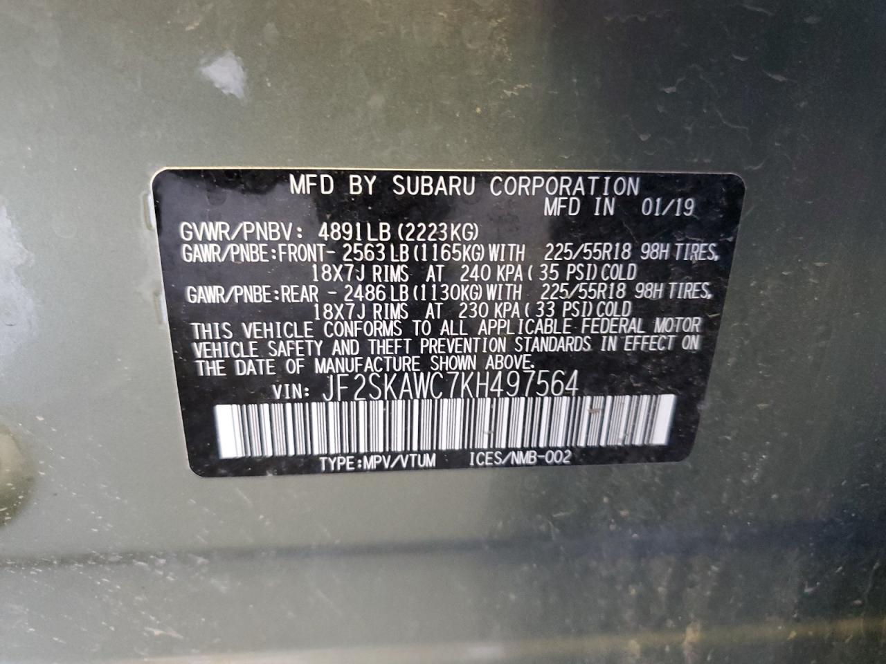 JF2SKAWC7KH497564 2019 Subaru Forester Touring