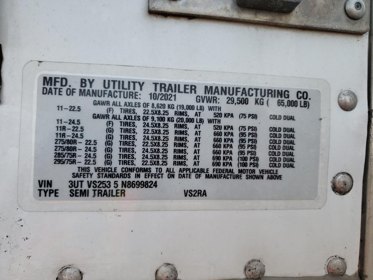 3UTVS2535N8699824 2022 Utility Trailer