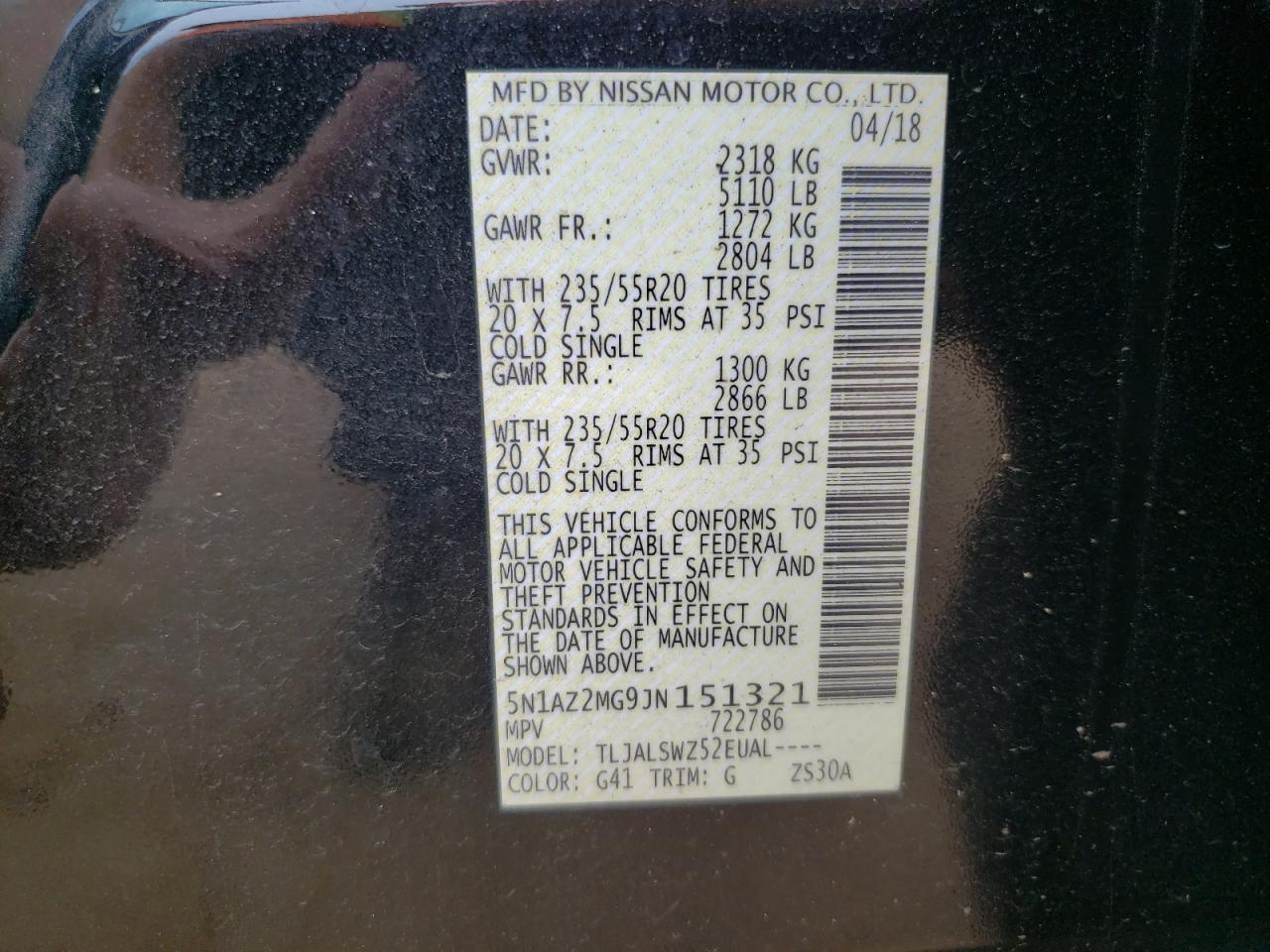 5N1AZ2MG9JN151321 2018 Nissan Murano S