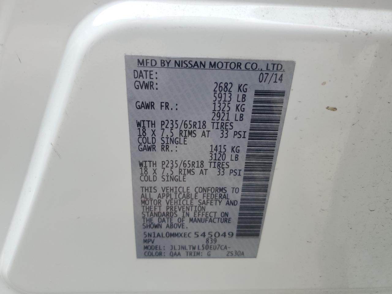 5N1AL0MMXEC545049 2014 Infiniti Qx60