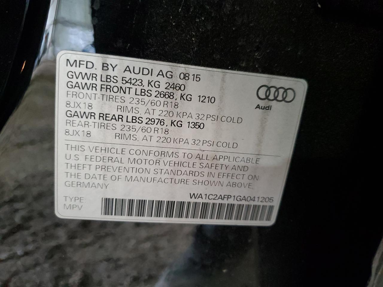WA1C2AFP1GA041205 2016 Audi Q5 Premium