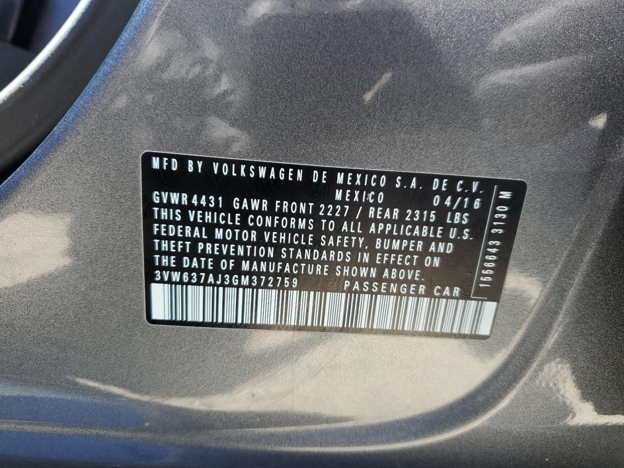 3VW637AJ3GM372759 2016 Volkswagen Jetta Hybrid