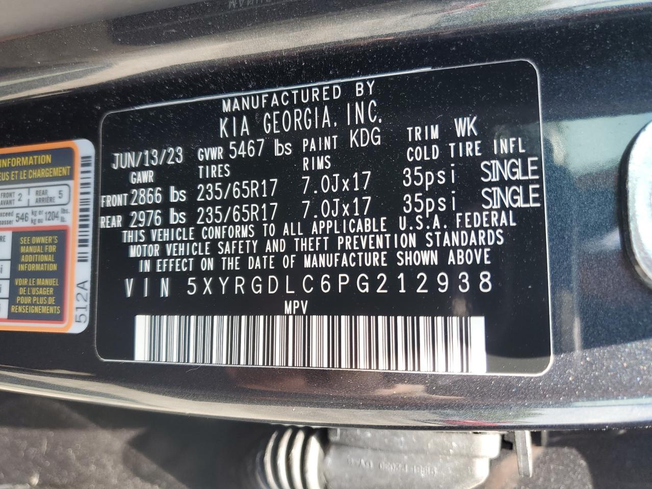 5XYRGDLC6PG212938 2023 Kia Sorento Lx