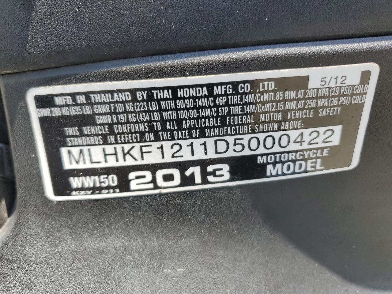 MLHKF1211D5000422 2013 Honda Pcx 150