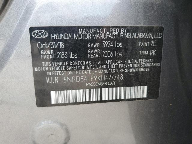 2019 Hyundai Elantra Sel VIN: 5NPD84LF9KH427748 Lot: 57112084