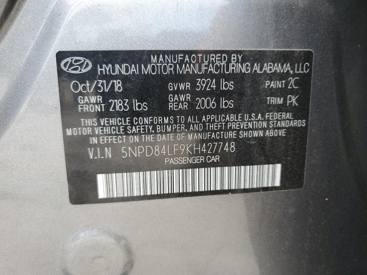 5NPD84LF9KH427748 2019 Hyundai Elantra Sel