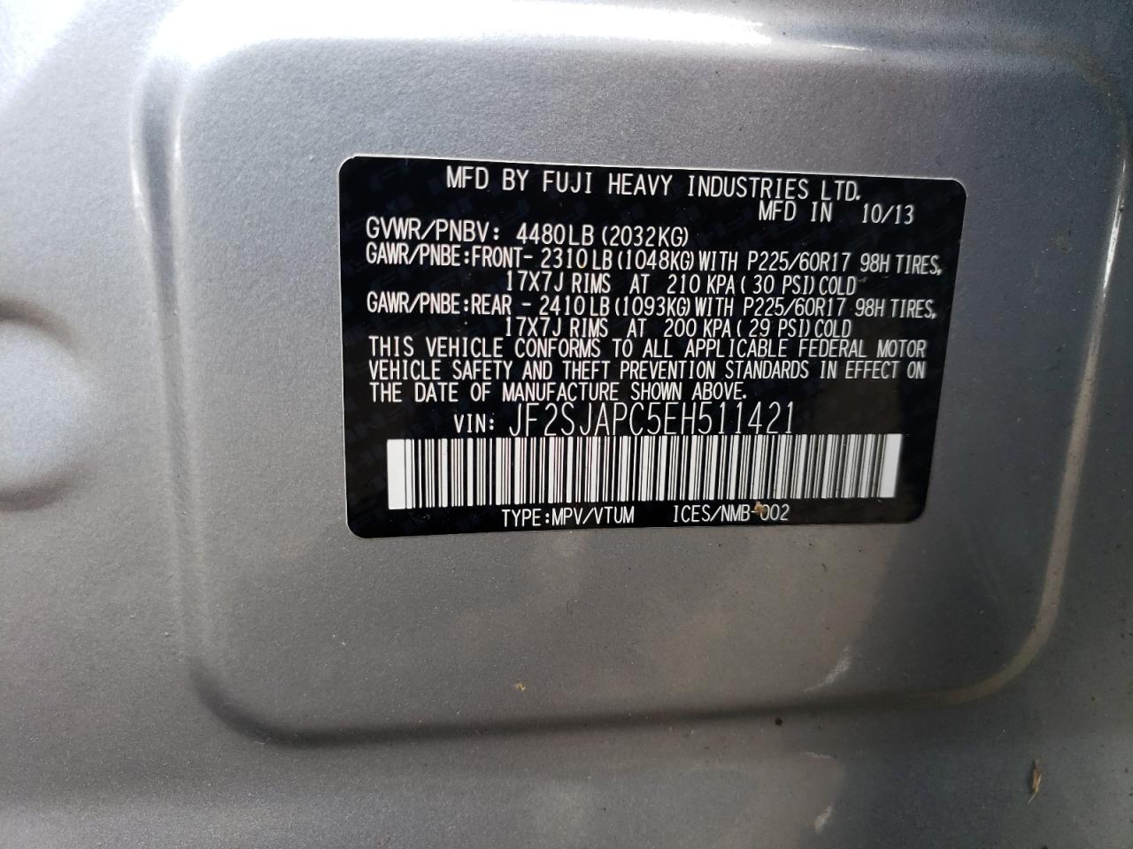 JF2SJAPC5EH511421 2014 Subaru Forester 2.5I Touring