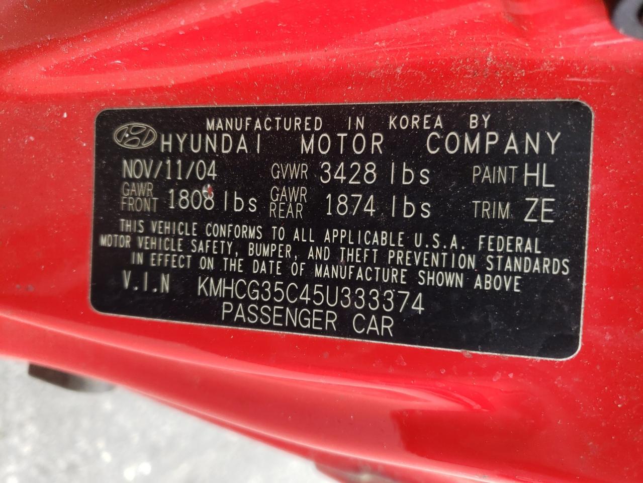KMHCG35C45U333374 2005 Hyundai Accent Gs