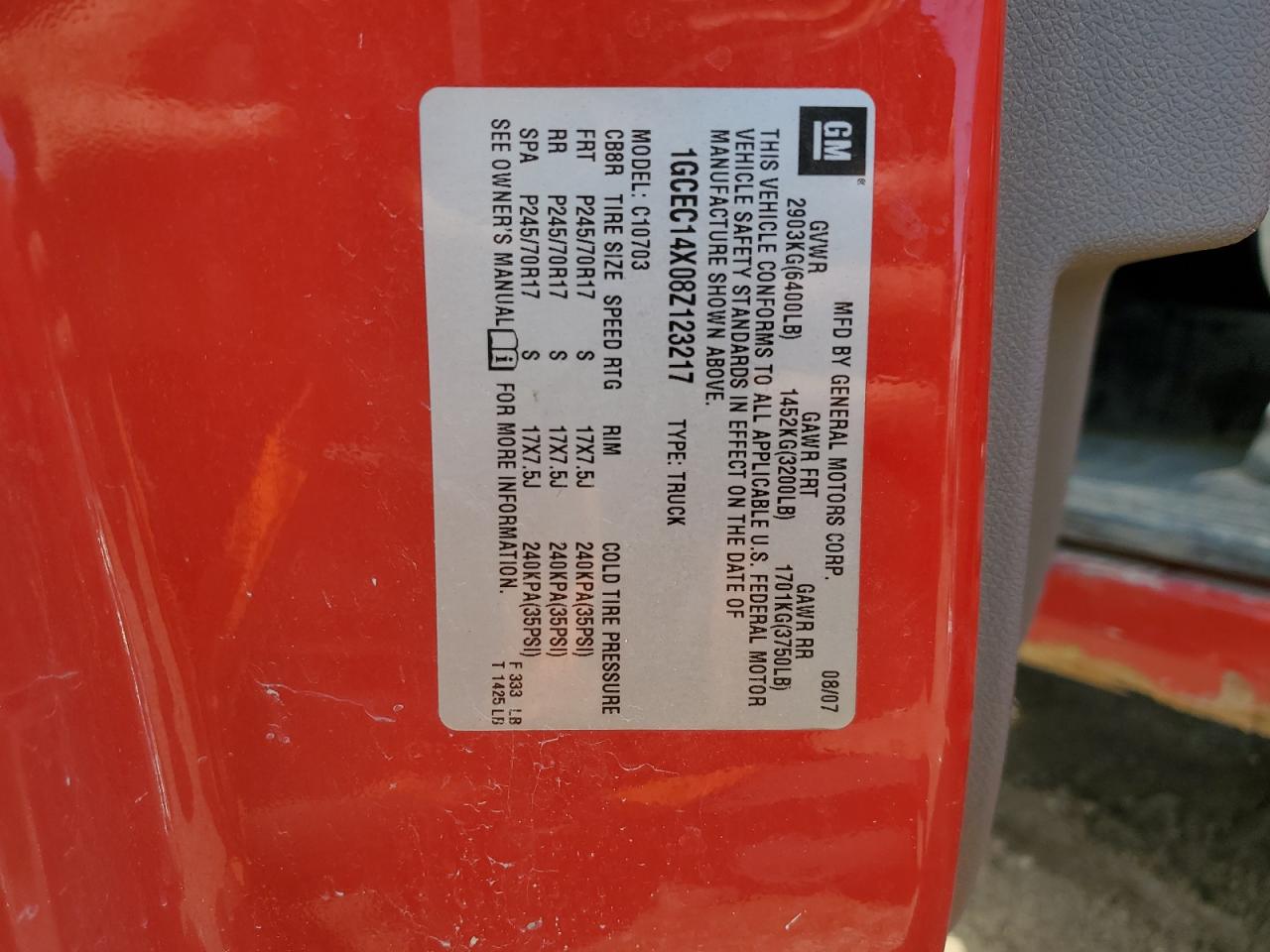 1GCEC14X08Z123217 2008 Chevrolet Silverado C1500