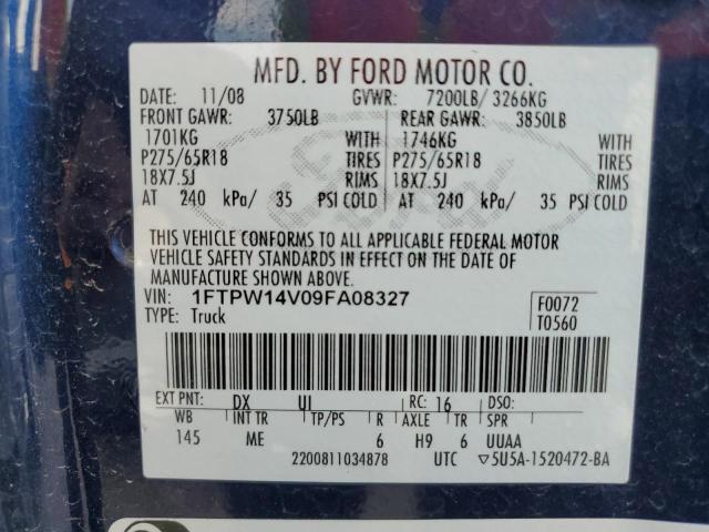 2009 Ford F150 Supercrew VIN: 1FTPW14V09FA08327 Lot: 54973854