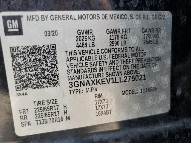 2020 Chevrolet Equinox Lt VIN: 3GNAXKEV1LL275021 Lot: 54625284